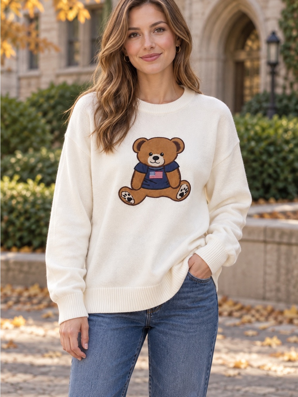 Justify Teddy Bear American Flag Sweater XL